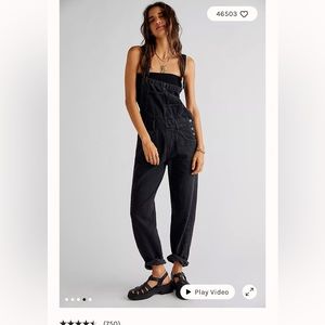 EUC Free People Ziggy Denim Overalls in Mineral Black - M